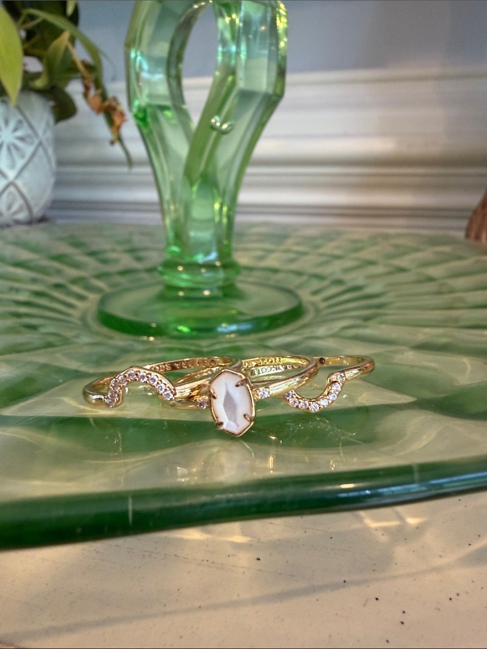 Kendra Scott Gold Mother of Pearl Halo Stackable Ring - Women's Jewelry - Picture 2 of 5